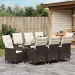 vidaXL Ensemble de salle à manger de jardin 9 pièces avec coussins en polyrotin marron