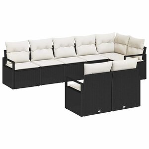 vidaXL Ensemble de canapé de jardin avec coussin 8 Pièces Noir  Crème