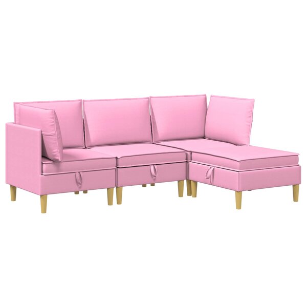 vidaXL Canapé modulaire avec rangement 4 Pièces Rose Tissu