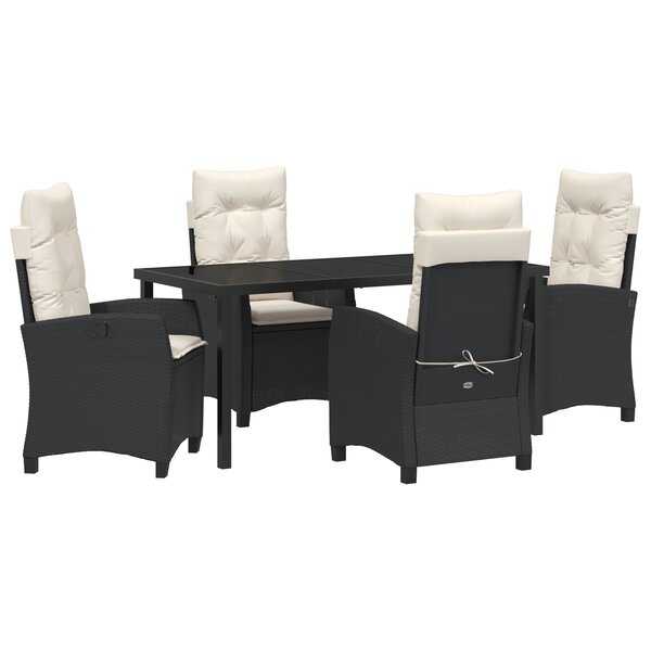 vidaXL Ensemble de salle à manger de jardin 5 pièces avec coussins noir en poly rattan