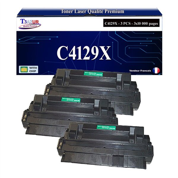 T3AZUR -3x Toners compatibles avec HP C4129X (29X) pour HP LaserJet 5000  5000DN  5000GN  5000N  5000TN  5100  5100DTN  5100TN