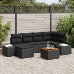 vidaXL Ensemble de canapé de jardin avec coussin 7 Pièces Noir Poly rotin