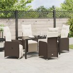 vidaXL Ensemble de Salle à Manger de Jardin 5 Pièces Marron avec Coussins en Rotin Poly
