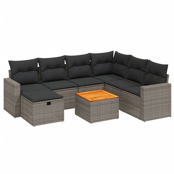 vidaXL Salon de jardin 8 Pièces avec coussins gris résine tressée