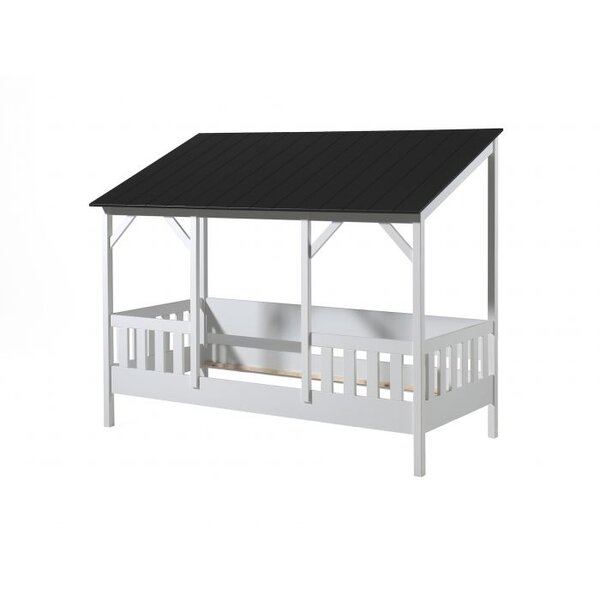 MALIA Lit cabane 90x200 avec toit noir + lit gigogne