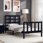 vidaXL Cadre de lit avec tête de lit noir petit simple bois massif