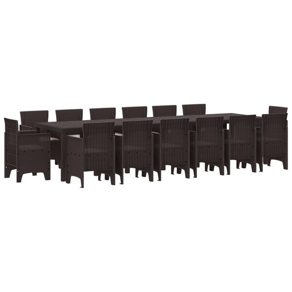 Ensemble de salle à manger de jardin 15 pièces avec coussins marron poly rattan