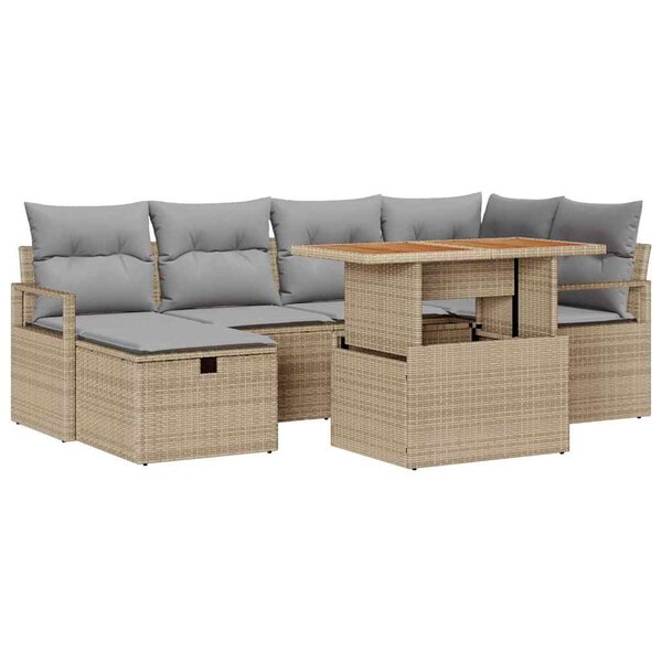 vidaXL Ensemble de jardin 7 pièces avec coussins beiges en poly rotin