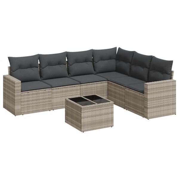 vidaXL Salon de jardin avec coussins 7 Pièces gris clair résine tressée