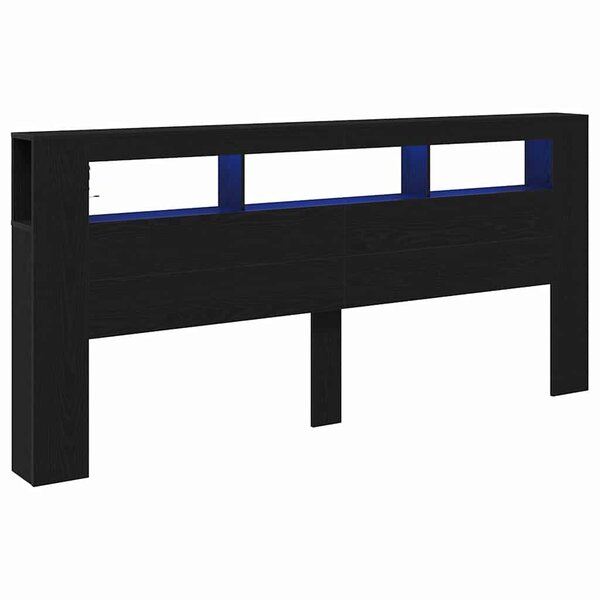 vidaXL Tête de lit LED avec étagère Chêne noir 220 x 18.5 x 103.5 cm