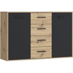 Buffet Particules mélaminé - chêne et noir - 2 portes + 4 tiroirs - 122 6 x 34 2 x 81 7 cm