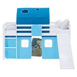 Lit mezzanine 90x200cm toboggan  sommier  tunnel et rideau pin bleu
