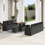 Ensemble de canapé de jardin de 10 pièces vidaXL avec coussins Noir Poly Rattan Acacia