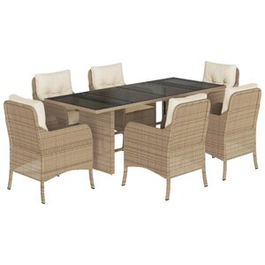 vidaXL Ensemble à manger de jardin et coussins 7 Pièces beige poly rotin