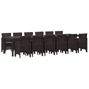Ensemble de salle à manger de jardin vidaXL 13 pièces avec coussins Rotin poly marron