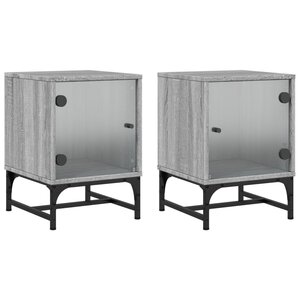vidaXL Tables de chevet et portes vitrées 2 Pièces sonoma gris 35x37x50cm