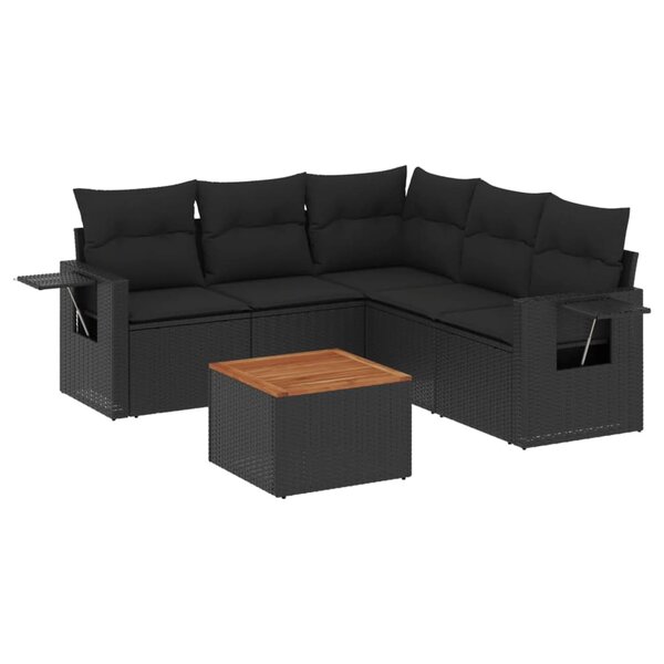 vidaXL Salon de jardin 6 Pièces avec coussins noir résine tressée