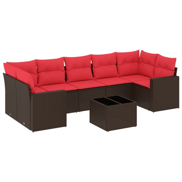 vidaXL Salon de jardin 8 Pièces avec coussins marron résine tressée