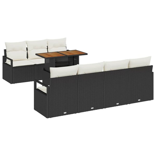 vidaXL Ensemble de canapé de jardin avec coussin 8 Pièces Noir et Crème