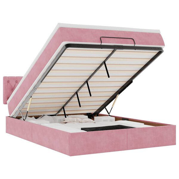 vidaXL Cadre de lit ottoman avec matelas rose 140x190 cm velours