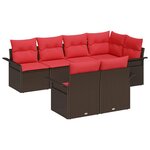 vidaXL Ensemble de canapé de jardin 7 Pièces Marron Poly rotin