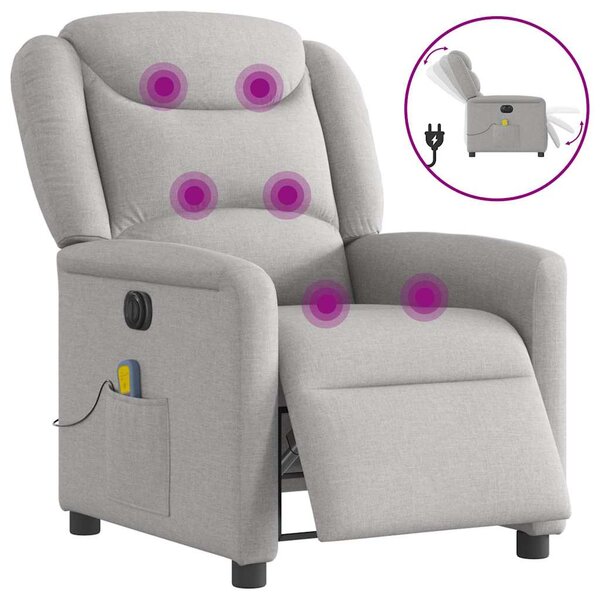 vidaXL Fauteuil de massage inclinable électrique gris nuage tissu