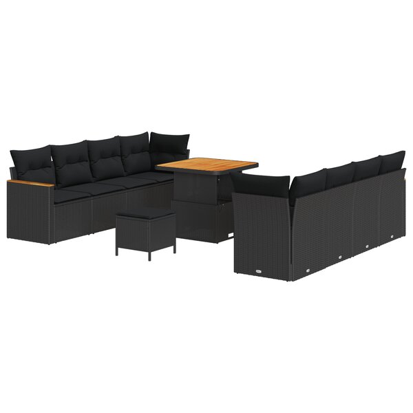 Ensemble de Canapés de Jardin 11 Pièces avec Coussins Noir Rotin Synthétique