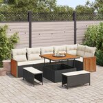 vidaXL Ensemble de canapé de jardin avec coussin 9 Pièces Noir et crème