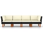 vidaXL Canapé de jardin à 4 places avec coussins Noir Résine tressée