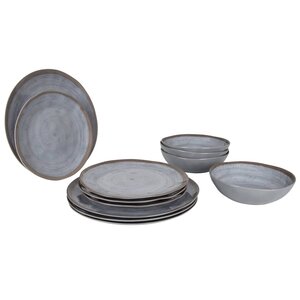 Bo-Camp Vaisselle 12 Pièces Halo Mélamine gris et terra