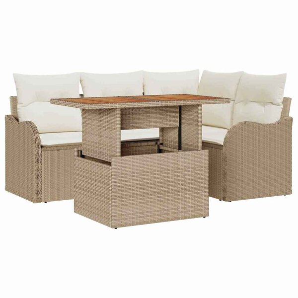 vidaXL Set de canapé de jardin 5 pièces avec coussins en poly rattan beige