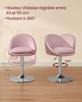 Chaise réglable chaise de coiffeuse fauteuil de bureau pivotant tabouret de bar avec dossier et socle en acier pour bar bureau coiffeuse salle à manger rose 12_0004965