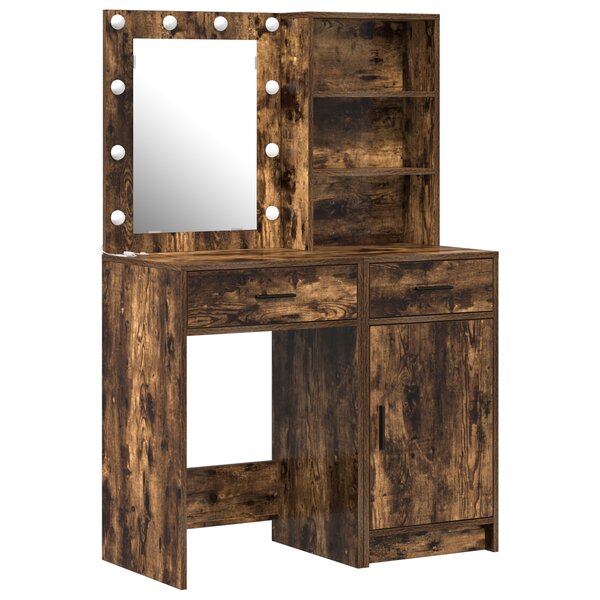 Ensemble de coiffeuse 2 pièces avec LED en chêne fumé en bois d'ingénierie