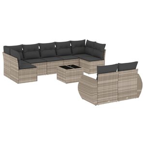 vidaXL Salon de jardin avec coussins 10 Pièces gris clair résine tressée