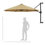 vidaXL Parasol mural avec mât métallique 300 cm Taupe