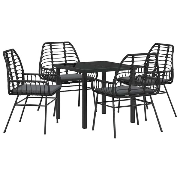 vidaXL Ensemble de salle à manger pour jardin 5 Pièces Noir polyrotin