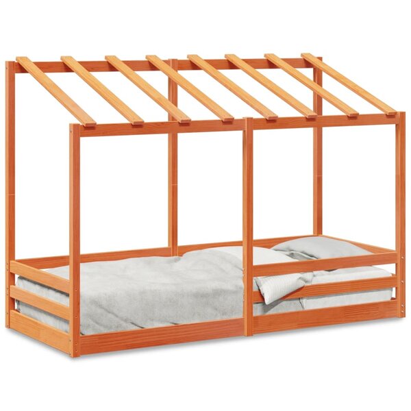 vidaXL Lit pour enfants et toit cire marron 90x190 cm bois massif pin