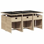 vidaXL Ensemble à manger de jardin coussins 7 Pièces mélange beige rotin