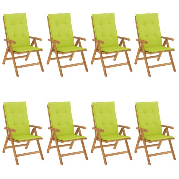 vidaXL Chaises de jardin inclinables et coussins lot de 8 teck solide