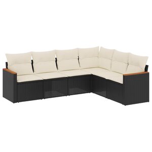 vidaXL Salon de jardin 6 Pièces avec coussins noir résine tressée