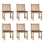 vidaXL Chaises de jardin lot de 6 avec coussins Bois de teck massif