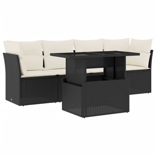 vidaXL Salon de jardin 5 Pièces avec coussins noir résine tressée