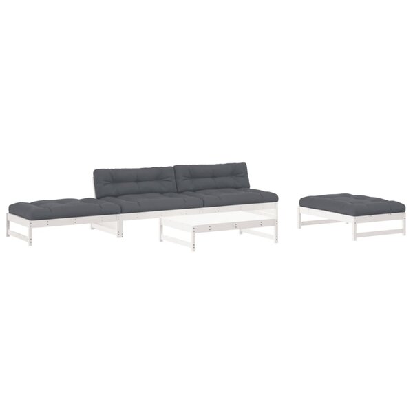 vidaXL Salon de jardin 6 Pièces avec coussins blanc bois massif