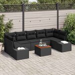 vidaXL Ensemble de canapé de jardin avec coussin 8 Pièces Noir Poly rotin