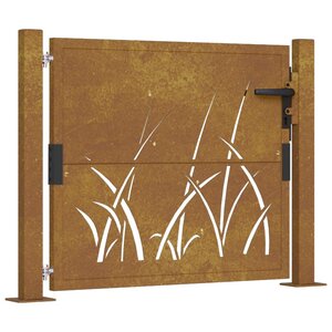 vidaXL Portail de jardin 105x80 cm acier corten conception d'herbe