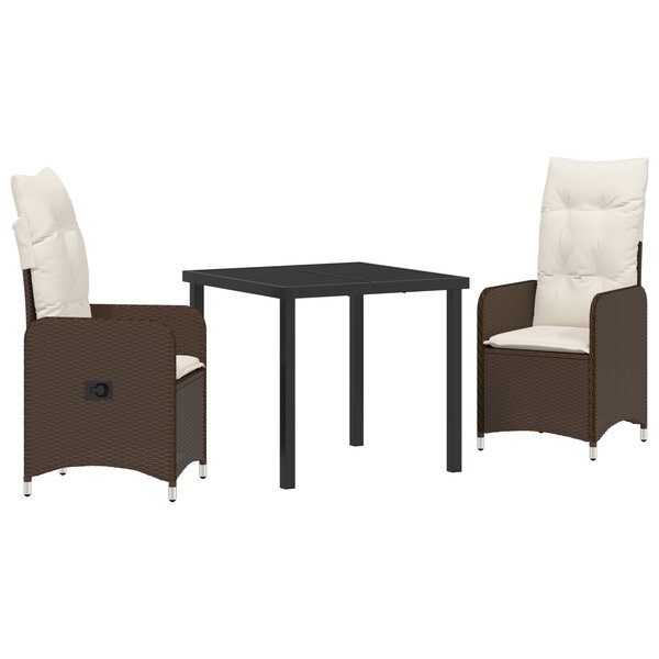 vidaXL Ensemble de salle à manger de jardin 3 pièces avec coussins marron poly rattan