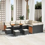 vidaXL Ensemble de jardin de 13 pièces avec coussins Noir Poly Rotin Acacia
