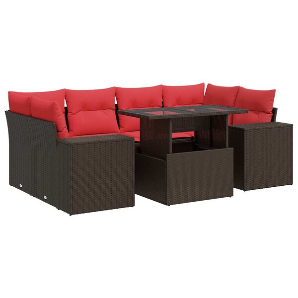 vidaXL Salon de jardin avec coussins 7Pièces marron résine tressée