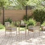 Ensemble Bistro de Jardin 3 Pièces avec Coussins Beige en Poly Rattan