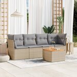 vidaXL Salon de jardin avec coussins 5Pièces mélange beige résine tressée